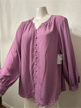 Nine West Dusty Mauve Button-Front Blouse
